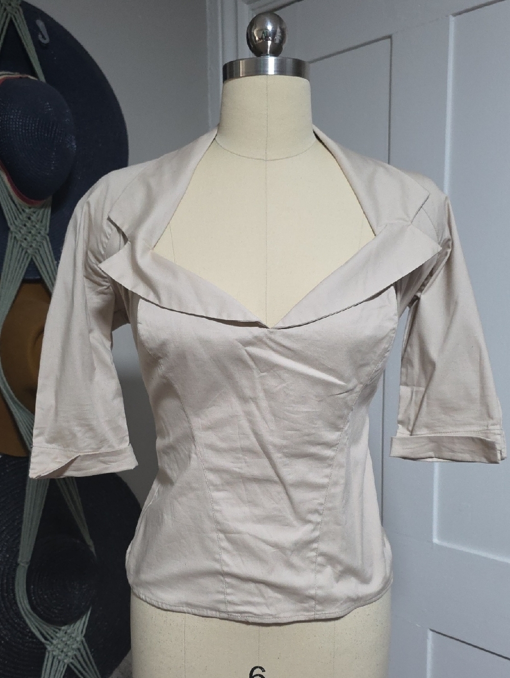 Women's Cream V-Neck Fitted Top